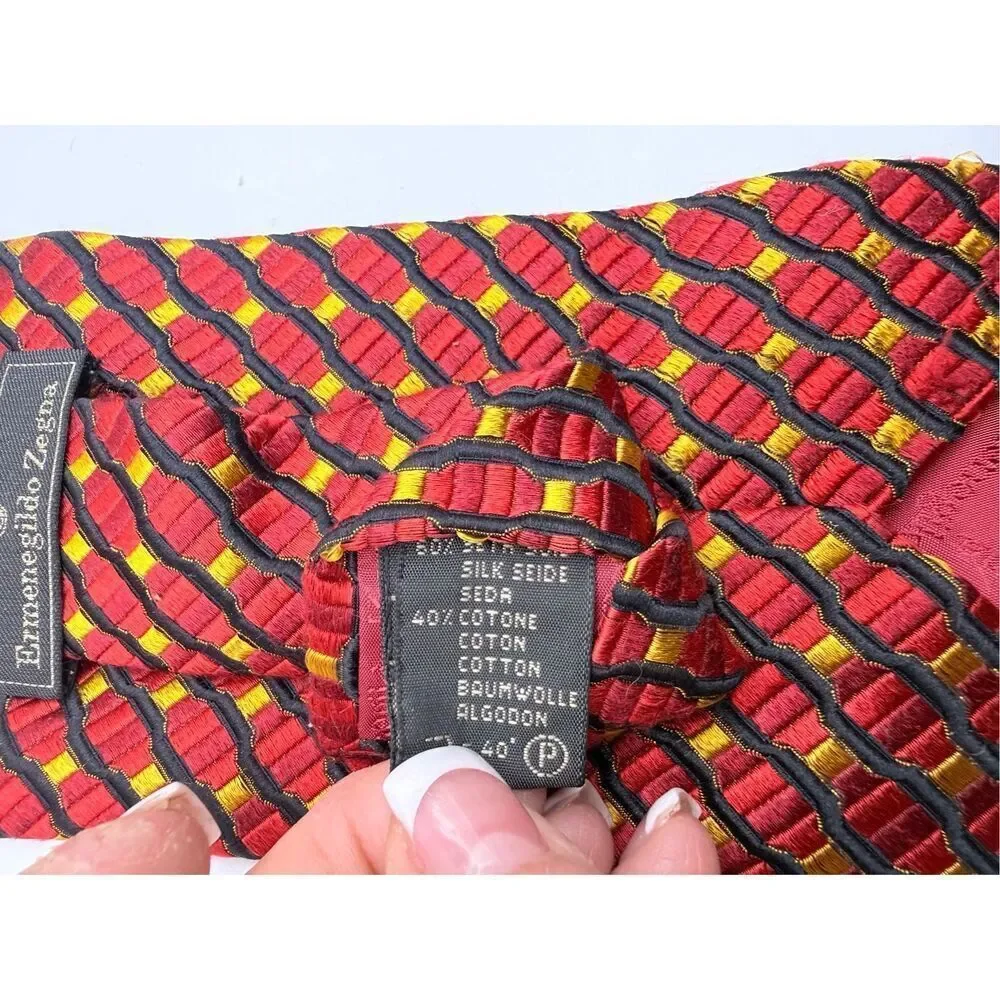 Ermenegildo Zegna Men’s Tie Silk Blend Geometric Multicolor Made In Italy VTG